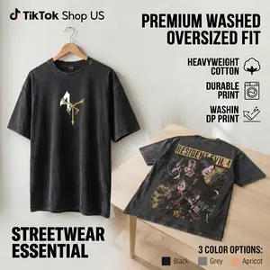 Resident Evil 4 Leon & Ada Oversized Acid Washed T-Shirt Vintage Graphic Tee Heavyweight 280 GSM Unisex Y2K Streetwear Gamer Horror Fans Gift Streetwear