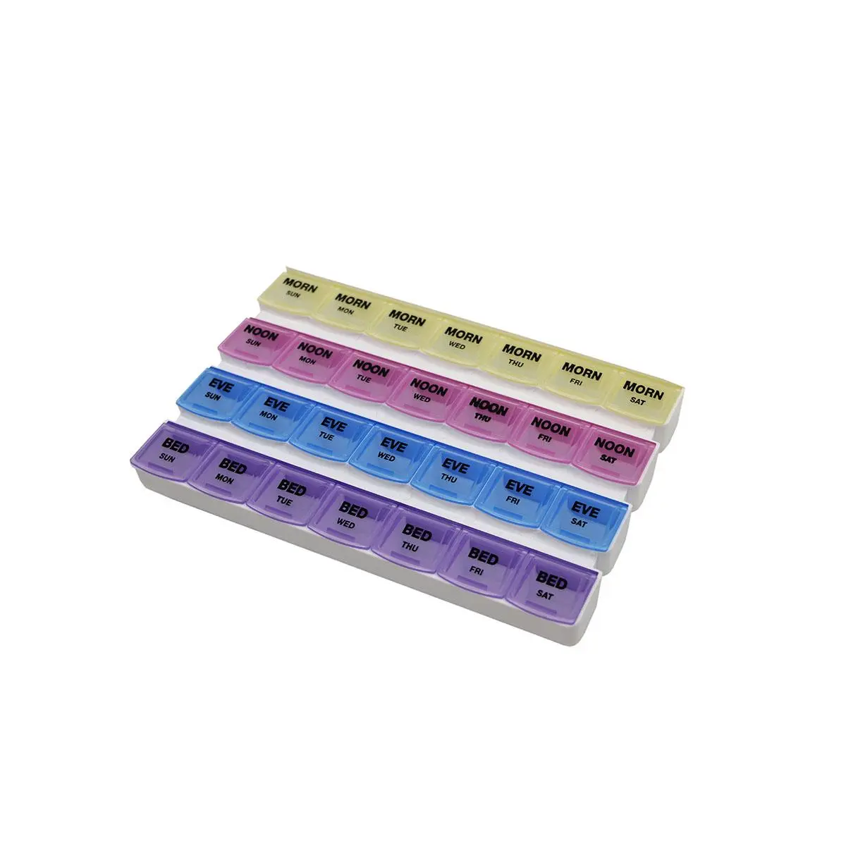 212 MAIN Pill Organizer - 7-Day Healthcare Mediplanner, 28-Compartment See-Through Vitamin Storage Container with Lid, Stand Up Paddleboarding Water Sports Accessory, Weekly Pills Organizer, See-Through Lid