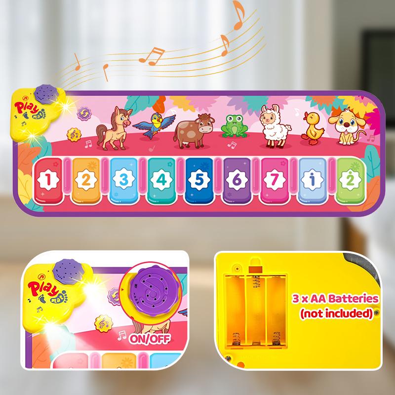 Interactive music game mat with piano keys, dance pad, and lighting effects - Children's educational dance mat with musical notes and colorful animals - Birthday/Christmas/Halloween gift suitable for boys and girls - Floor piano toy