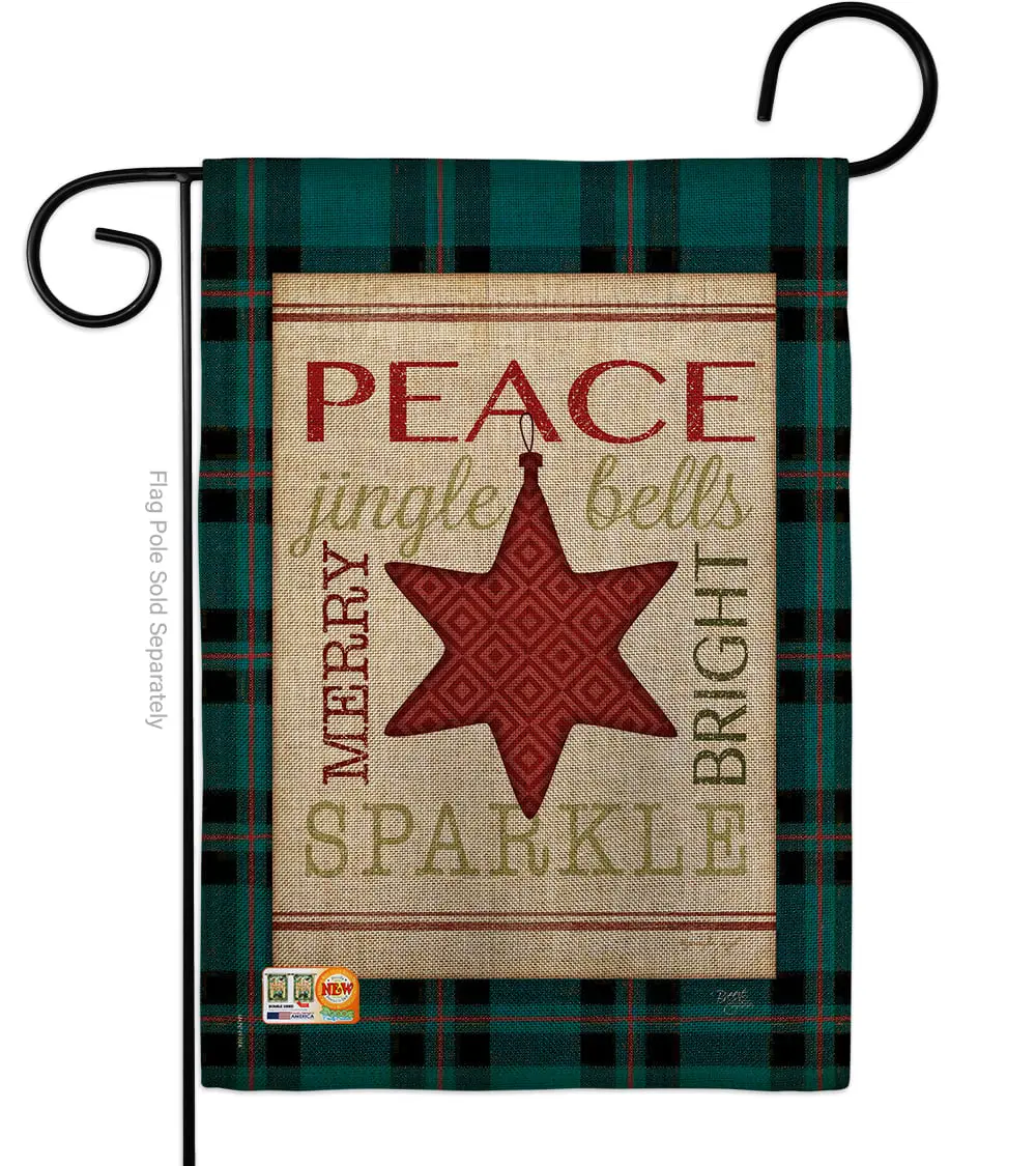 Breeze Decor BD-XM-G-114179-IP-DB-D-US18-SB 13" x 18.5" Eco-Friendly Vertical Double-Sided Burlap Garden Flag, Merry Print with Bright Stars, Indoor Winter Christmas Decoration