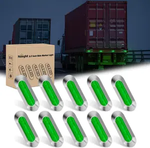Nilight 10PCS Green Oval Side Marker Lights 4 LED 3.7 Inch Clearance Lamp IP68 Waterproof DC 12-24V with Chrome Bezel Universal for Car Auto Truck Bus Trailer Boat Deck
