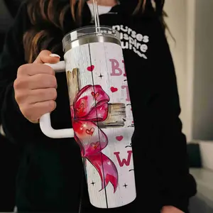 40oz large capacity car water bottles with lid and handle, 304 stainless steel insulated tumbler - Jesus Valentine Coquette Bow, suitable for car, office, travel, Winter Tumbler for Her/His, new year gifts and Valentine gifts