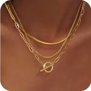 Layered Toggle Necklaces for Women: Dainty Link Chain Necklaces Paperclip Cuban Rope Adjustable T-Bar Toggle Clasp Chunky Necklace for Women dealsforyoudays