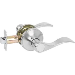 Interior Door Levers, Passage Door Handles, No Locking Doors Handle Set for Hallway Closet, Keyless Wave Style Lever Door Handles Interior, Satin Nickel Door Handle Door Knob, 1 Pack