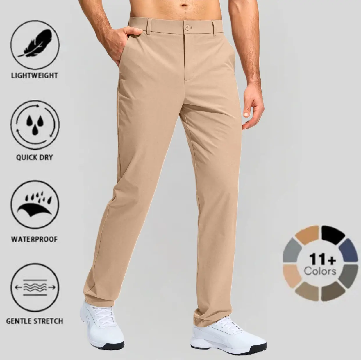 G Gradual Men's Straight-Cut Gradual Stretch Polyester Clothes Golf Pants, Multi-Size (30"/32"/34") 4-Pocket All-Season Menswear, Lightweight Comfy Plain Beige Slacks for Business Travel #tiktokshopsummersale, 4 Pockets