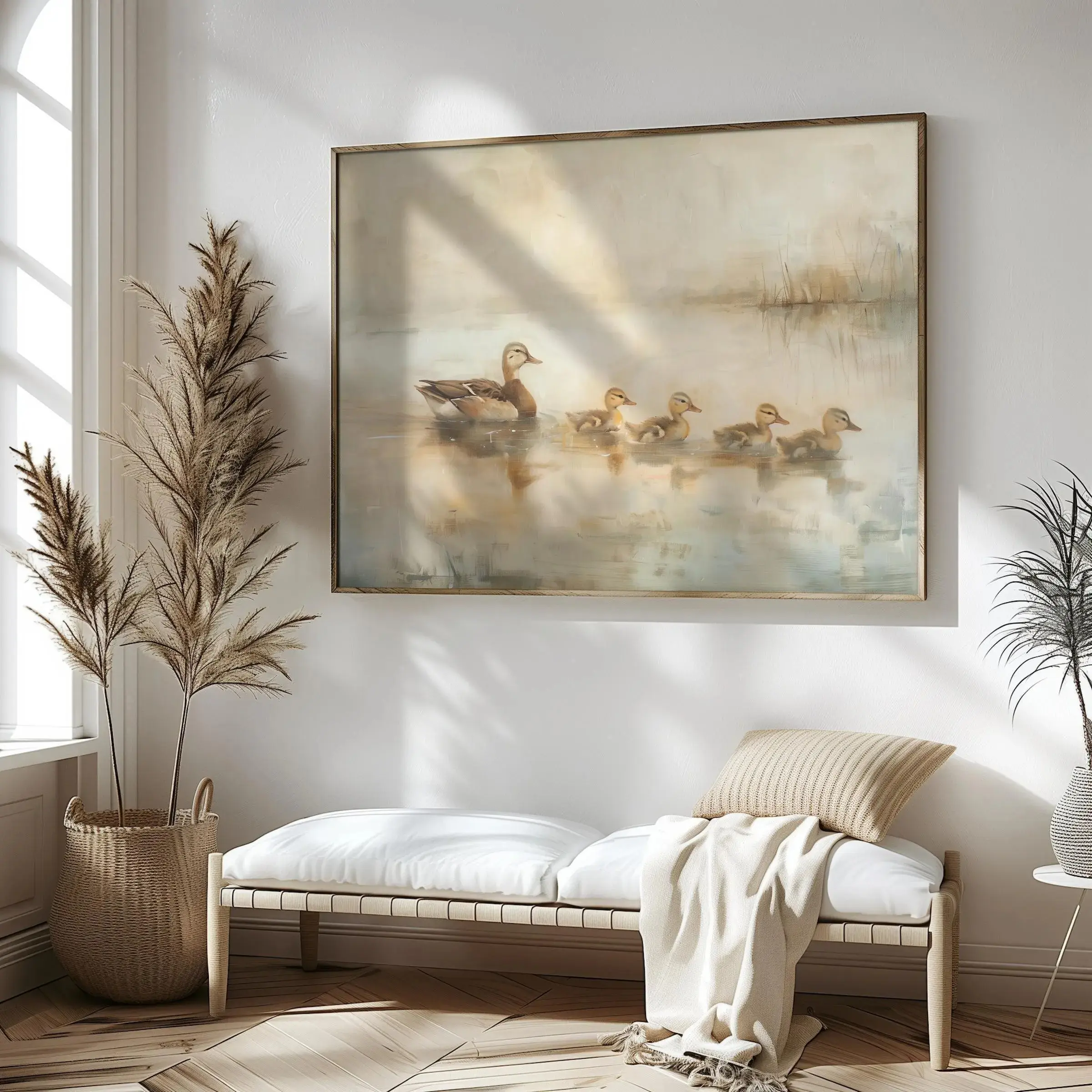 Four Little Ducklings Poster Unframed , Duck Nursery Art Print, Mama Mallard Duck Painting, Vintage Woodland Animal Wall Art, Bird Hunter Gift