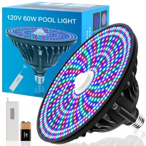 DEEPN 2026 Upgraded Pool Light Bulb, 7 RGB Colors and 12 Lighting Modes, 120V 60W LED Color Pool Light, Universal E26/E27 Base Recessed Pool Light, Remote Control and Sensor Function, Suitable for pools, spas, fountains, landscape lighting, and more