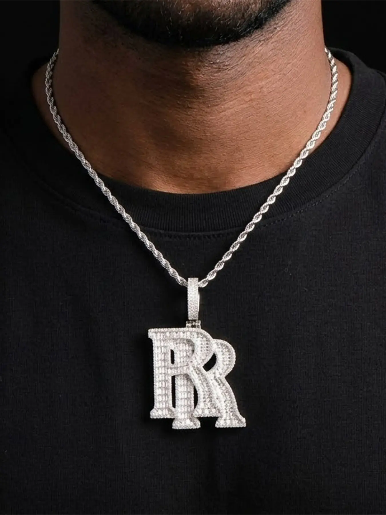 Iced Out Inititals RR Necklace Pendant for Men Real Gold Plated Cubic Zirconia Hip Hop Jewelry Necklace With Initials Pendants Jewelry