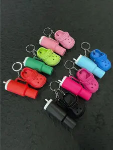 Mini Tumbler Keychain with Shoe Charms Tiny Cup Keychain & Chapstick Holder for 40oz Water Bottle Handle Cute Aesthetic Backpack Bag Accessories Birthday Gifts for Women Girls