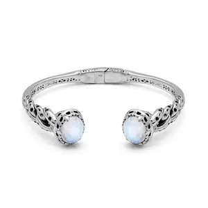 Balinese Artisan Handcrafted Sterling Silver Moonstone Bangle