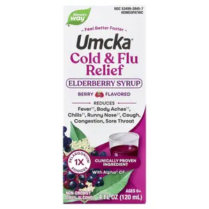 Nature's Way Umcka®, Cold & Flu Relief Syrup, Elderberry, Ages 6+, Berry, 4 fl oz (120 ml)