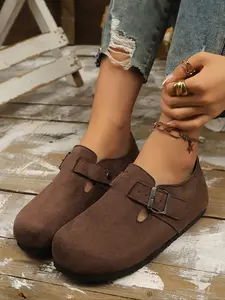 Women's Camel Buckle - Decorated Clogs, Casual Comfortable Walking Shoes, Versatile Footwear for Daily Commuting, Leisure & Outdoor, Female All - match Trendy Flat Mules/Clogs for All Seasons, Slip on Mules