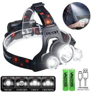 VASTFIRE LED Rechargeable Headlamp, 4 Modes With 3 LEDs Hunting Headlamps,Super Bright Flashlight White Light Head Lamp for Running Camping Hiking Fishing