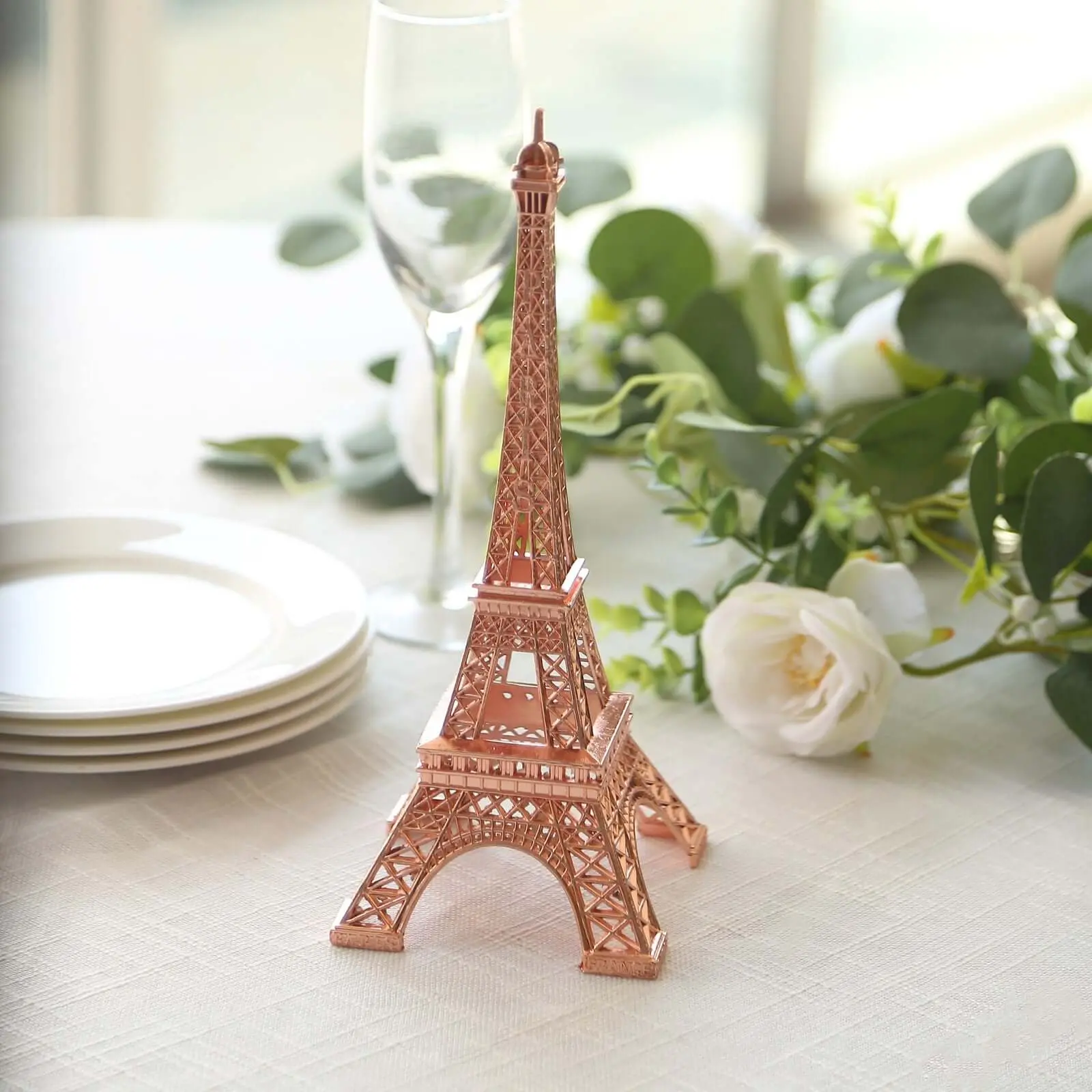 10" Metal Rose Gold Eiffel Tower Table Centerpiece, Wedding & Party Cake Topper, Stylish Festive Home Decor
