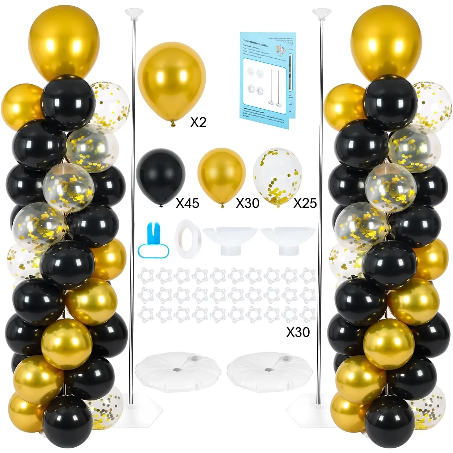 Balloon Column Stand with 102 Balloons, Balloon Column Kit Set of 2, Metal Balloon Tower Stand with Base for Floor, Height Adjustable from 1.57 to 7 Ft, For Party Decorations