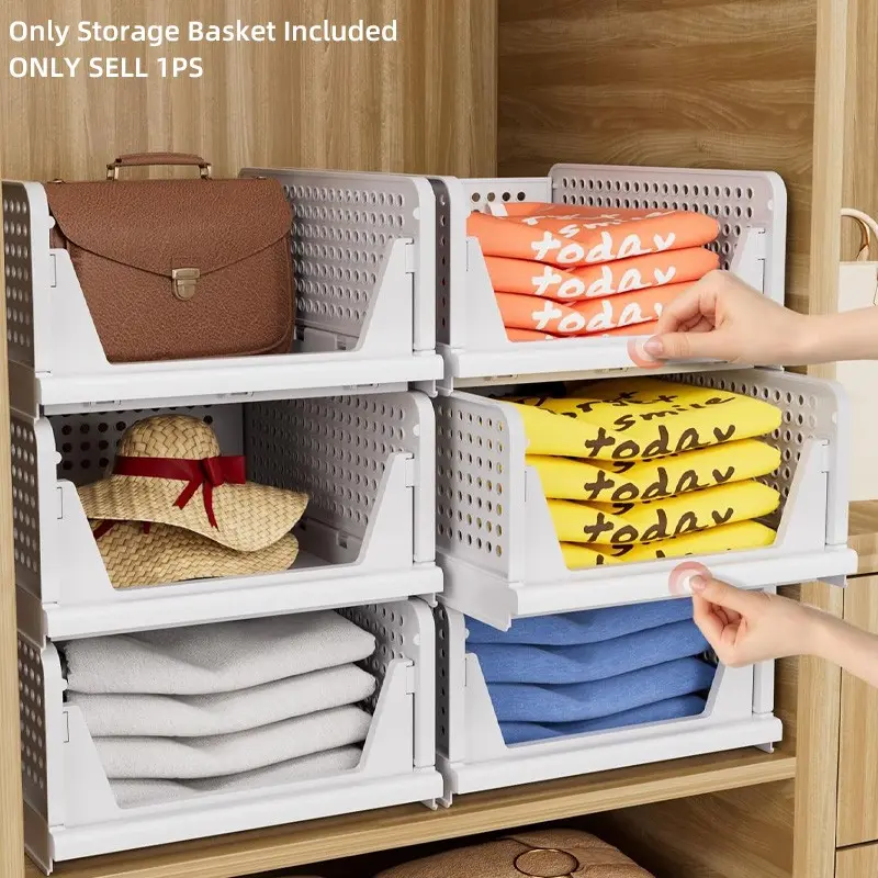 Foldable Plastic Clothes Storage Box, Collapsible Drawer Boxes, Stackable Household Organizer for Garments & Underwear, Pull-out Layered Wardrobe Divider Shelf, Suitable for Closet, Kitchen, Bathroom Office