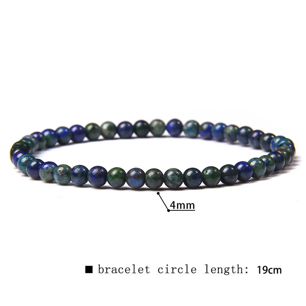 Genuine Handmade 4mm Natural Azurite-Malachite Swirl Colors Gemstone Beads Stretch Bangle, 19cm Length Casual Everyday Jewelry for Adults, Creative Inspiration Birthday Gift, Crystal Enthusiasts, Unisex, Bracelet, Daily, Emotional Balance, Spiritual Growt