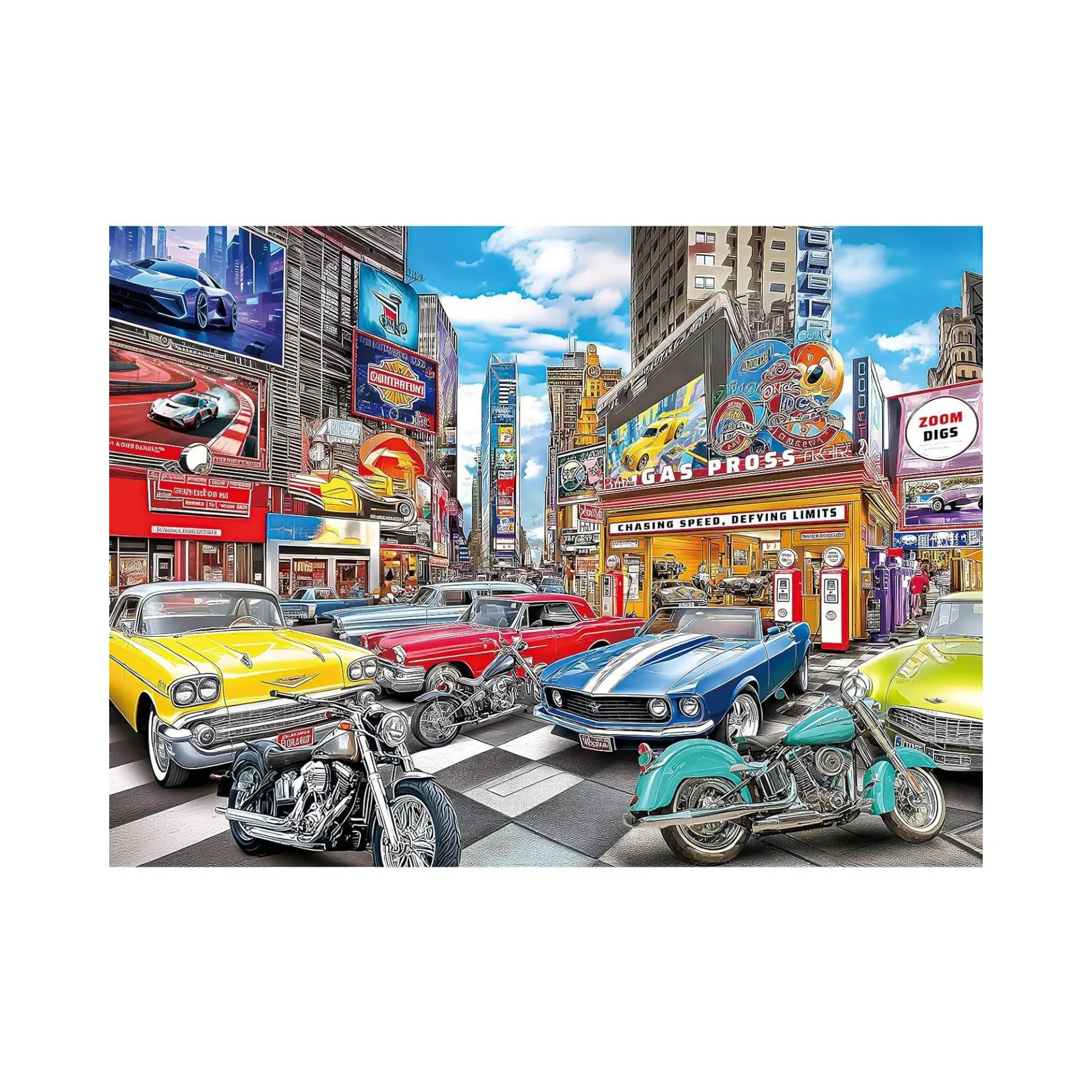 500-Piece Wood Jigsaw Puzzle, Bright Colors Full-Width Car Motorcycle Club Design, Games for Family, Challenging Gift for Adults, Family Games