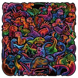 50pcs Cartoon Neon Dinosaur Stickers Decals, Dragon Sticker, Office Supplies and Notebook Accessories, Suitable for Scrapbooks, Diaries, Laptops, Water Bottles, Cars, Etc., Based on A Design Inspired By Faith.