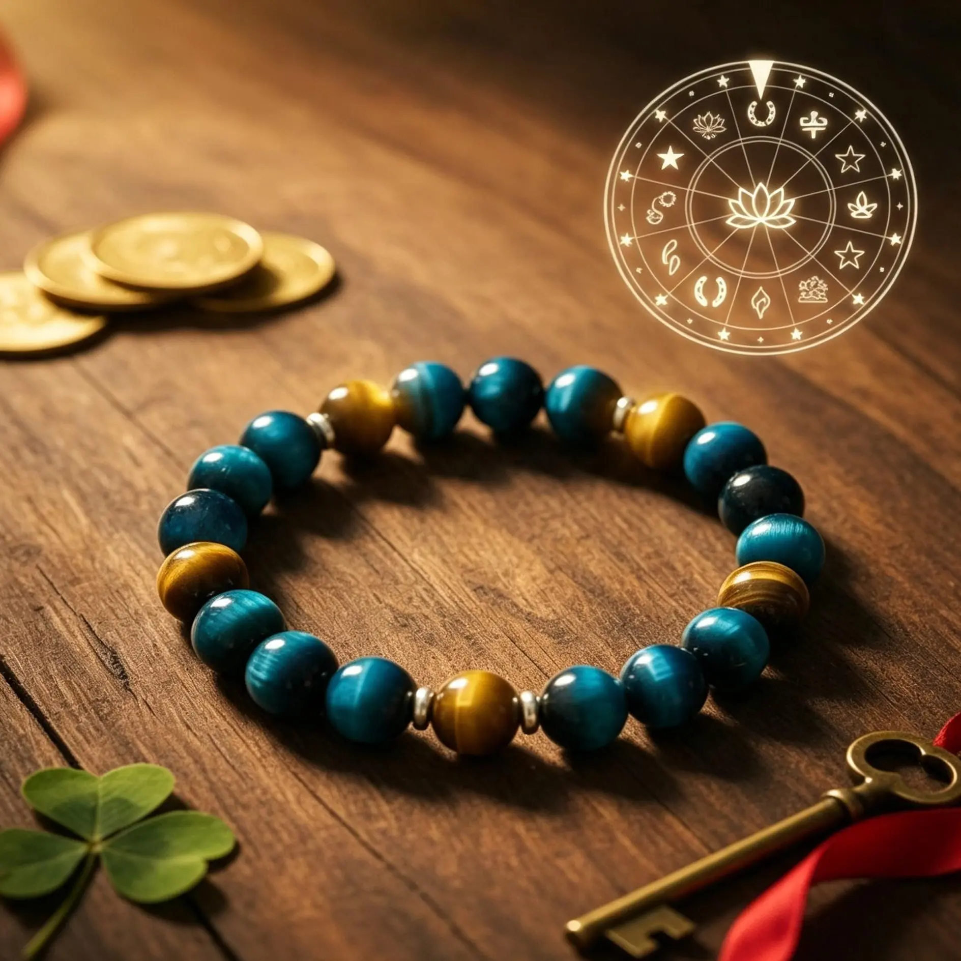 [Free 14K Gold Pendant for First 10]Natural Tiger's Eye Bracelet – Blue & Yellow Crystal Beads for Wealth, Prosperity & Emotional Balance, Unisex Daily Wear, September Birthstone, Meaningful Gift for her him