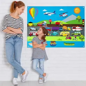 35pcs Transportation Theme Felt Storyboard, Cognitive Development Toys, Toyset, Airplanes, Cars, Ships, Family Storytelling, Early Learning