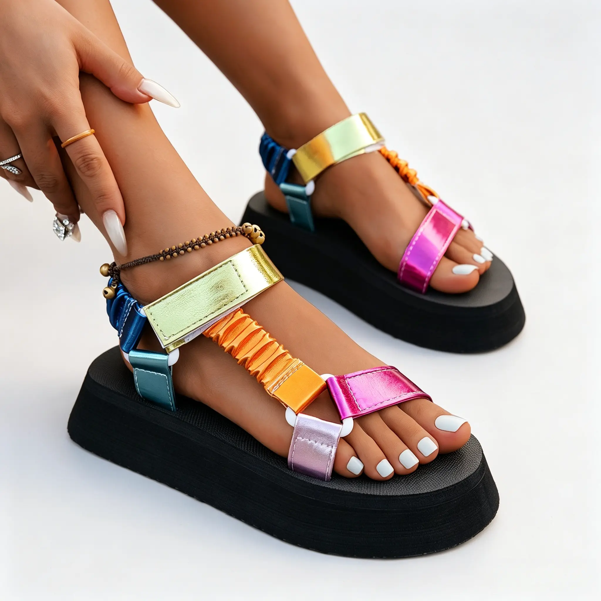 Women's Colorblock Platform Slides, Chunky Cushioned Open Toe Sandals with Lightweight EVA Sole for Casual Summer Walking, Casual Comfy Sandals, Chunky Open Toe, Cushioned Platform Shoes, Ethylene Vinyl Acetate, Man-Made, Multicolor