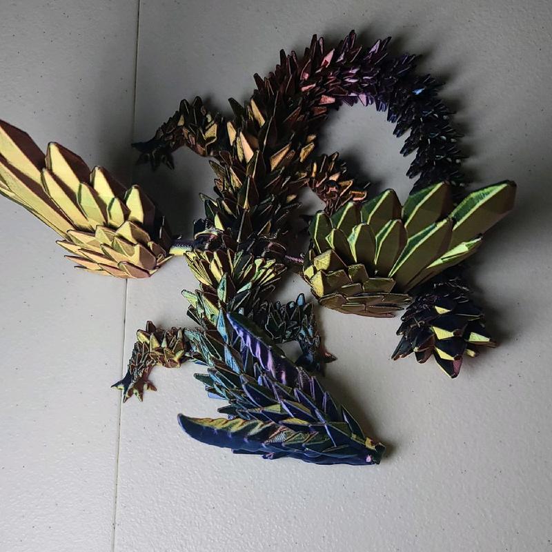 Beautiful shiny four color rainbow gradient shardstorm winged dragon figurine with opening mouth