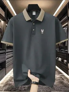 Men's Rabbit Print Polo Shirt, Summer Casual Short Sleeve Top, Comfortable Stylish Gift for Him, Menswear