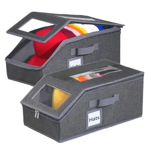Stackable Hat Storage for Baseball Caps, 2 PCS Hat Storage Boxes for Closet, Holds up to 30 Caps with Cardboard, Hat Organizer for Women & Men(Two Clear Window) (Black)