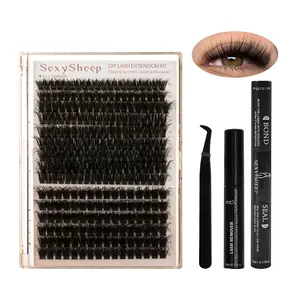 Thick Lash Extension Kit 276PCS, DIY Lash Extension Kit D CURL, Eyelash Extensions with Lash Bond and Seal Tweezers,10-18mm Eye Corner Eyelashes and 16-18MM Cluster Lashes, Eyelash Set, Eyelash Extension Glue