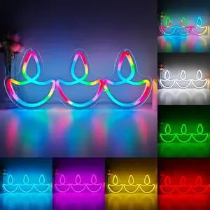 Diwali Diya Neon Sign Colorful Neon Light for Wall Decor Color Changing Led Sign With 100+ Colors Diya Shape Light Up Sign for Diwali Decorations  Door Festival Window Lights Indian Temples Decor