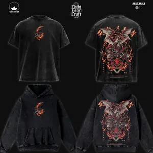 Monster Hunter Rathalos Shirt King of The Skies Vintage Washed Oversized Hoodie Retro Gaming Japanese Graphic Tee Faded Streetwear Y2K Fire Dragon Merch
