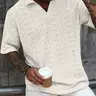 Men's Casual Style Polo Shirt, Collared Polo Shirts, Summer Clothing, Bohemian Textured Jacquard Fabric Collared Shirt, Perfect for Holidays, Beach & Vacations, Breathable Relaxed Fit Top