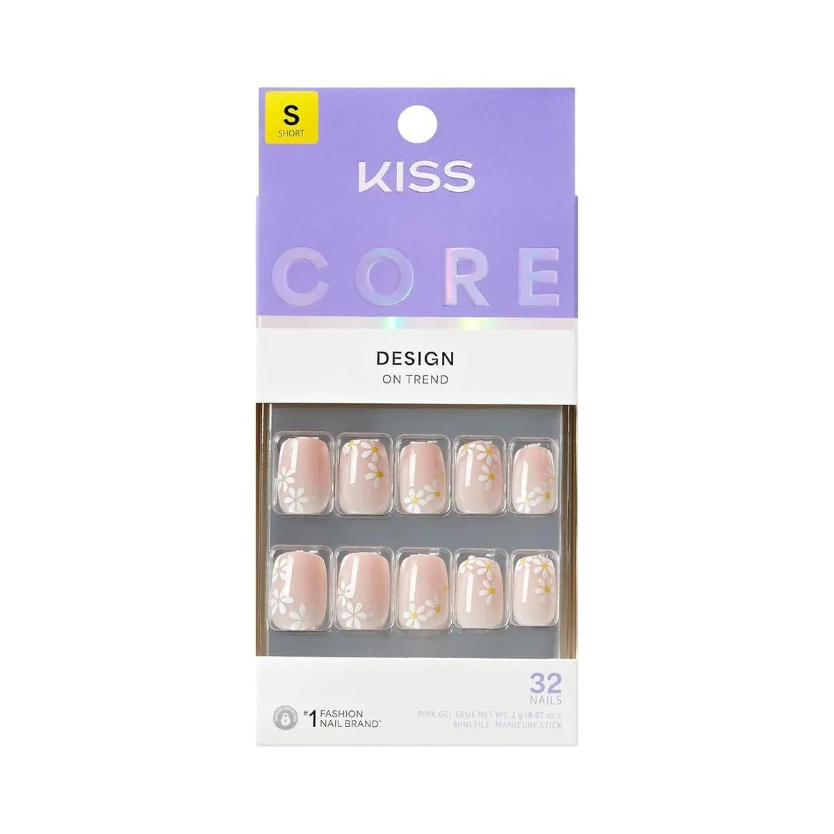 CORE, Press On Nails, Nail glue included, 'Hoppy Days', Beige, Short Size, Squoval Shape, Includes 32 Nails, 2g glue, 1 Manicure Stick, 1 Mini File