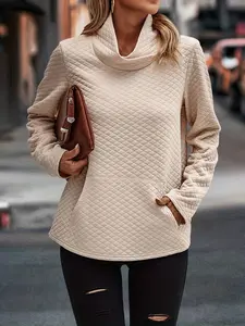 Women's Kangaroo Pocket Pullover Sweatshirt, Casual Long Sleeve Funnel Neck Sweatshirt, Women's Clothing For Fall, Winter, & Spring, Ladies Clothes for Daily Wear, Womenswear, Hoodie Sweaters