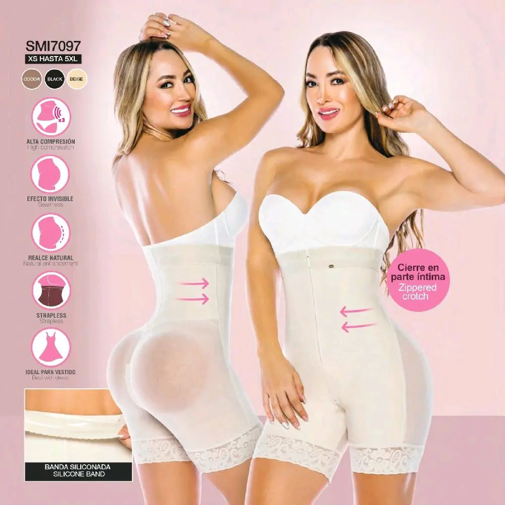 SMI7097 High Compression Faja hasta la Cintura Invisible Effect Natural Lift Ideal for Dress with Zippered Crotch & Silicone Band Womenswear