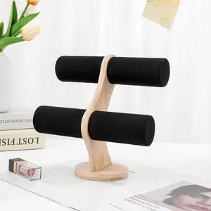 New DIY Double Layer Rack Organizer Wood Jewelry Bracelet Storage Display Chain Watch Hard Stand Holder Woman Assemble