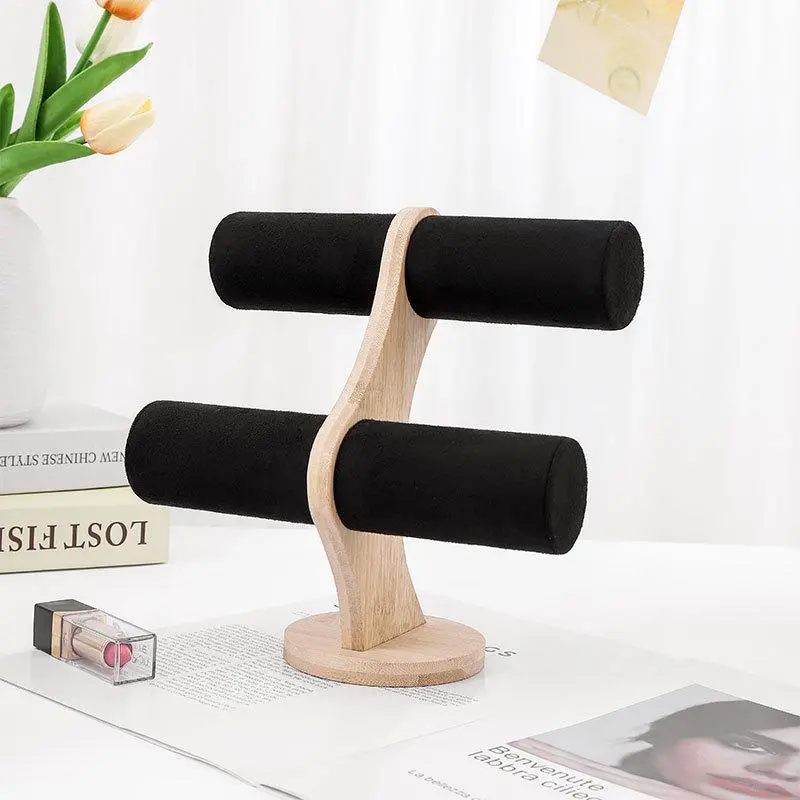 New DIY Double Layer Rack Organizer Wood Jewelry Bracelet Storage Display Chain Watch Hard Stand Holder Woman Assemble