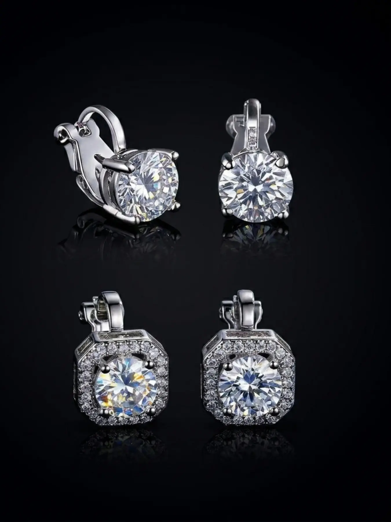 2 Pairs Copper Zircon Embedded Clip-On Earrings Set, Unisex Daily Wear, No Piercing Required, Fashionable Ear Clips for Men and Women