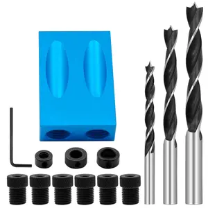 14-piece woodworking punch tool set 15 degree oblique hole locator 6/8/10mm drive adapter for woodworking angle drilling, blue aluminum alloy hole opening positioning drill tool