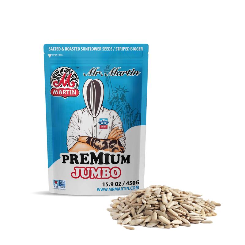 Mr. Martin Freshly Roasted Salted Premium Jumbo Stripped In-Shell Sunflower Seeds - Pack of 12