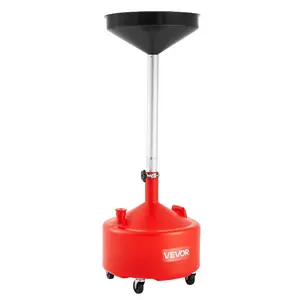 fathersdaygift VEVOR 8 Gallon Waste Oil Drain Tank, Industrial Fluid Drain Tank with Adjustable Funnel Height, Portable Oil Drainer with Wheels, Fluid Fuel Transfer Drainage for Auto Repair Shops, Garages, Red