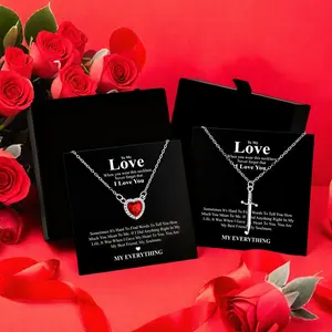 Valentine's Day Gift for Her: Arrow Through Heart Necklace, Light Luxury Crystal Zircon Heart Dagger Pendant Jewelry with Greeting Card & Gift Box - For Wife, Girlfriend, Lover， Anniversary Birthday Proposal Gift Set with Card & Box (2 Pcs)