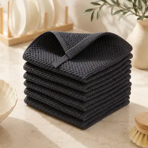 Waffle Weave Cotton Dish Cloths 6-Pack – Soft Absorbent Kitchen Towels 12x12