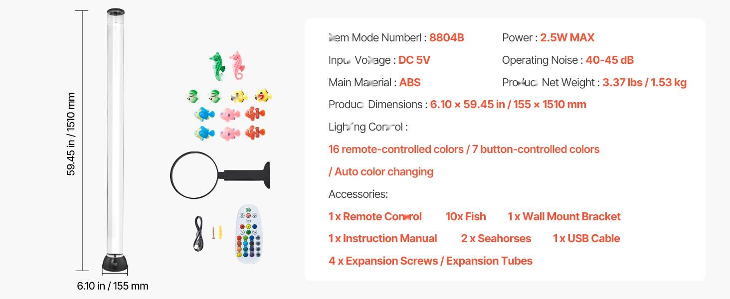 Bubble Tube Lamp 16-Color 5 Foot Sensory Aquarium Lamp For Relaxation Calming Mood Lighting LED Water Feature With Soothing Bubble Tubes For Visual Stimulation In Sensory Rooms Home Decor Nursery And Therapy