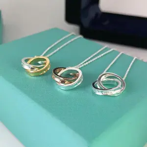 S.9.2.5 Sterling Silver 1837 Interlocking Circle Necklace Rose  Two-Tone