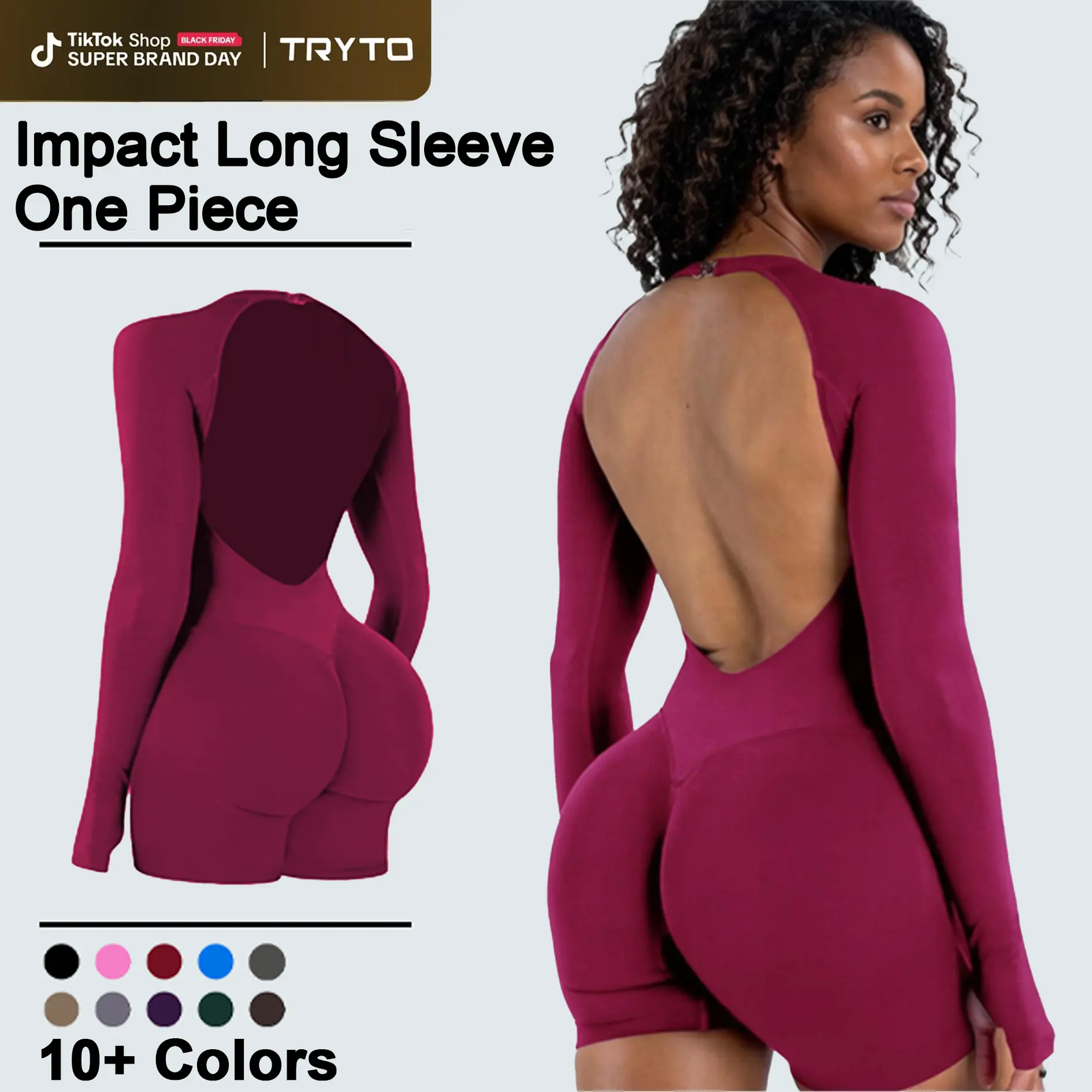 [SIZE UP 1] [STRONG COMPRESSED] TRYTO Impact Long Sleeve One Piece Unitard Fitness Gym Bralette Soft Workout Activewear