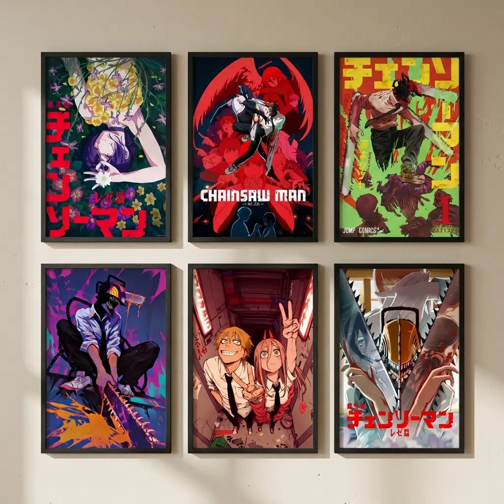 Chainsaw Man Anime Canvas Poster Print - High-Quality Eco-Friendly Wall Art Decor, Premium Black Hard Frame or Frameless Option, Makima Reze Power Kobeni Otaku Gift for Gaming Room minimalist bold red