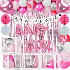 Baby Boxes With Letters for Baby Shower Decorations for Girl, Pink Balloons Arch Garland Kit with Baby Girl Banner Balloon Boxes for Baby Birthday Baby in Bloom Gender Reveal Party Supplies