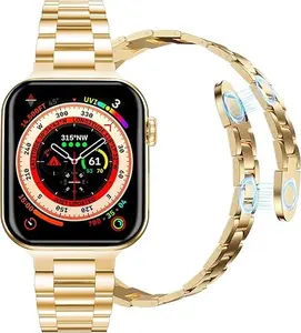 【Birthday Gifts】[Only band no watch] Gold Luxury Water Proof Wearable Stainless Protector Case Men Band for Apple Watch 49/42/44/45mm, for iwatch Series Ultra 9 8 7 6 5 4 3 2 1 SE adjustable wristband metal watch band watch strap apple watch ultra2